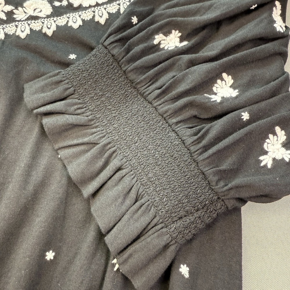 Lauren Ralph Lauren Top 2XL Peasant Embroidery Oaxaca Black White‎ Cottage Core - Picture 6 of 9